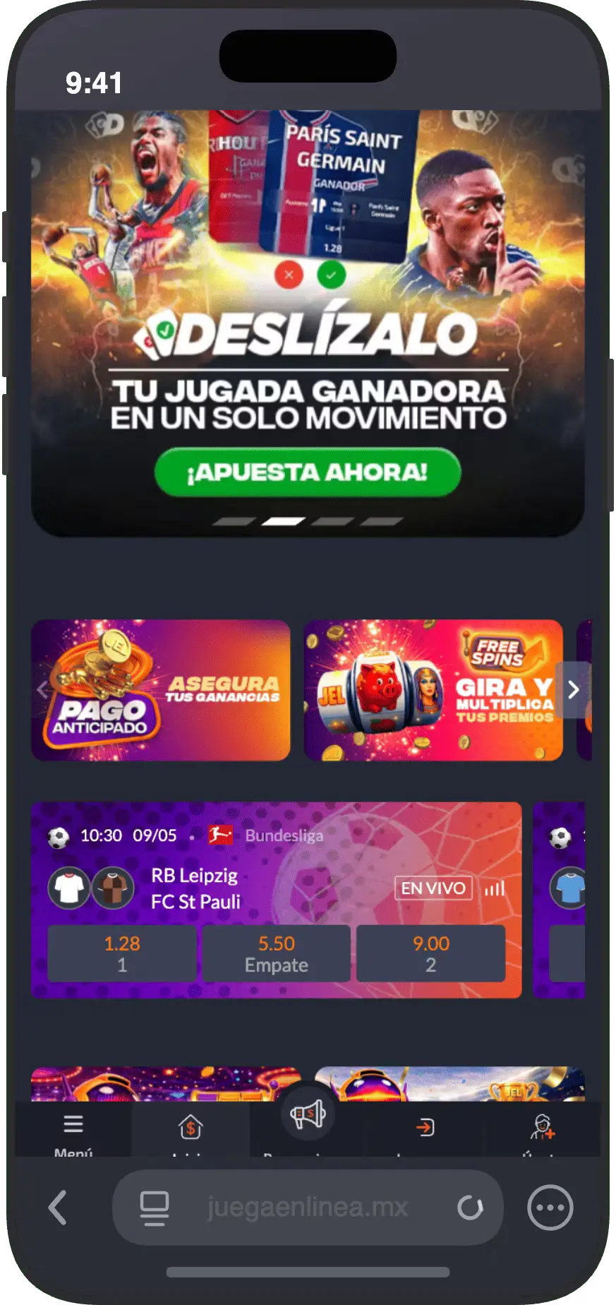 Portada de la edición mexicana con banners de promociones deslizables